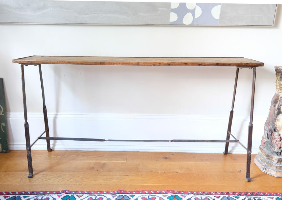 Contemporary Wrought Iron Pine Console Table