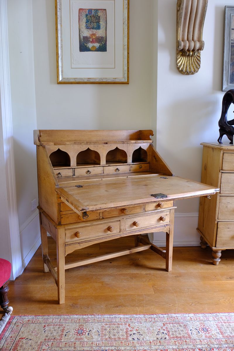 Open view on the Early 19th Century Georgian Pine Fall-Front Writing Bureau Desk c.1820–1840