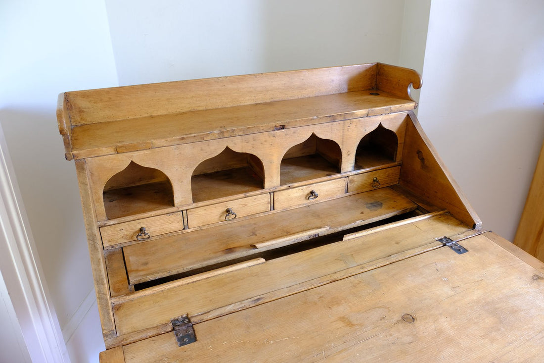 Inside the Early 19th Century Georgian Pine Fall-Front Writing Bureau Desk c.1820–1840