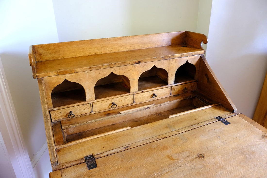 Hidden compartments in the Early 19th Century Georgian Pine Fall-Front Writing Bureau Desk c.1820–1840