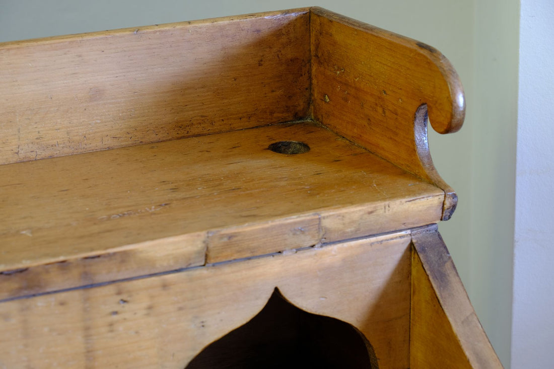 Ink well hole on the Early 19th Century Georgian Pine Fall-Front Writing Bureau Desk c.1820–1840