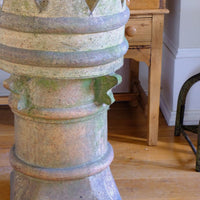 Late Victorian English buff terracotta crown chimney pot c.1880 with vented body and moulded architectural decoration
