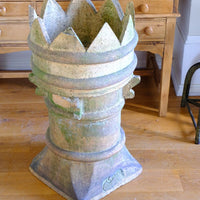 Late Victorian English buff terracotta crown chimney pot c.1880 with vented body and moulded architectural decoration
