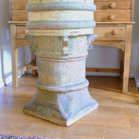 Late Victorian English buff terracotta crown chimney pot c.1880 with vented body and moulded architectural decoration