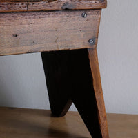 19th Century Vernacular Pine Stool with V-Cut Sides and Worn Grab Handle Seat