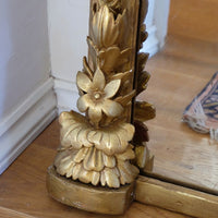 Close up of the  Exceptionally expressive carved flower heads, leaves and foliate terminals on the Mid-19th Century Giltwood Pier and Overmantel Mirror by John Westley Birmingham
