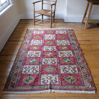 Vintage Handwoven Persian Silk Soumak Animal Rug, 118 x 190 cm