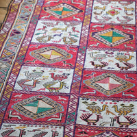 Vintage Handwoven Persian Silk Soumak Animal Rug, 118 x 190 cm
