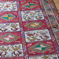 Vintage Handwoven Persian Silk Soumak Animal Rug, 118 x 190 cm
