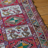 Vintage Handwoven Persian Silk Soumak Animal Rug, 118 x 190 cm