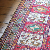 Vintage Handwoven Persian Silk Soumak Animal Rug, 118 x 190 cm