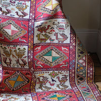 Vintage Handwoven Persian Silk Soumak Animal Rug, 118 x 190 cm