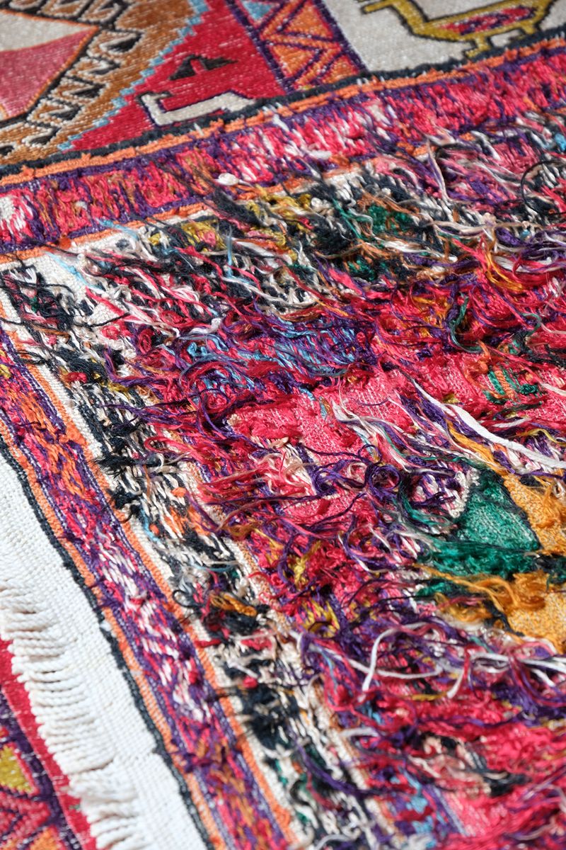 Vintage Handwoven Persian Silk Soumak Animal Rug, 118 x 190 cm