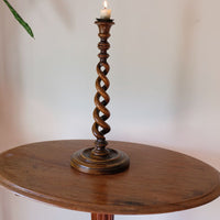 Antique English oak open barley-twist candlestick dating to circa 1900