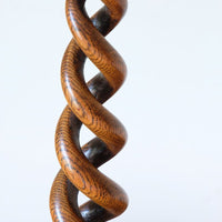 Antique English oak open barley-twist candlestick dating to circa 1900