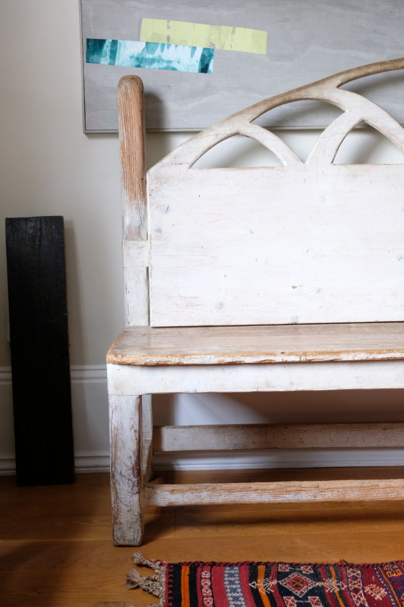 Late 19th Century Gothic Painted Pine Hall Bench