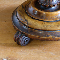 Mid-Victorian burr walnut candle stand with fixed candle arm and barley-twist column