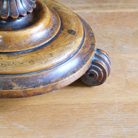 Mid-Victorian burr walnut candle stand with fixed candle arm and barley-twist column