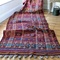 Monumental mid-20th century Moroccan Berber flatweave rug with red and indigo geometric patterns