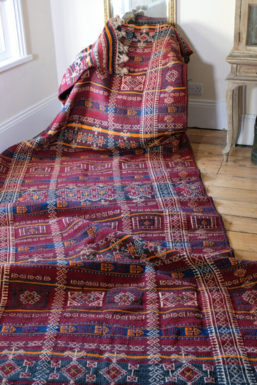 Afghan Belouch Kilim Rug With Geometric Framed Borders