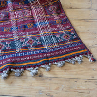 Monumental mid-20th century Moroccan Berber flatweave rug with red and indigo geometric patterns