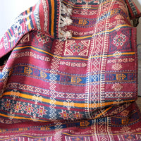 Monumental mid-20th century Moroccan Berber flatweave rug with red and indigo geometric patterns