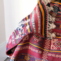 Monumental mid-20th century Moroccan Berber flatweave rug with red and indigo geometric patterns