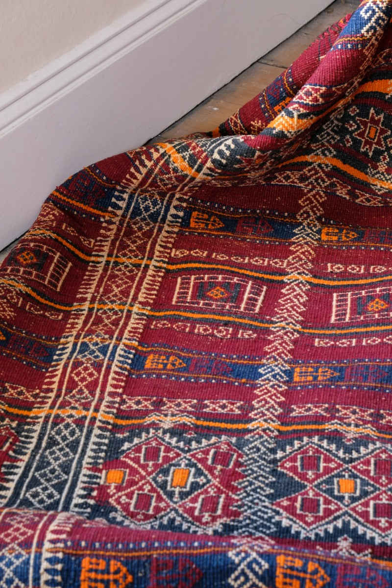 Afghan Belouch Kilim Rug With Geometric Framed Borders