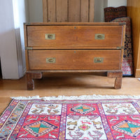 Early to mid-19th century mahogany two-drawer campaign chest viewed from the front