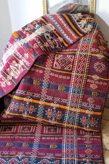 Afghan Belouch Kilim Rug With Geometric Framed Borders