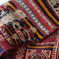 Monumental mid-20th century Moroccan Berber flatweave rug with red and indigo geometric patterns