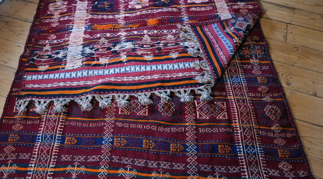 Afghan Belouch Kilim Rug With Geometric Framed Borders