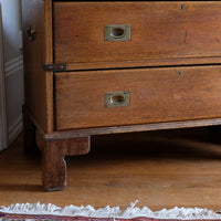 Early to mid-19th century mahogany two-drawer campaign chest viewed from the front