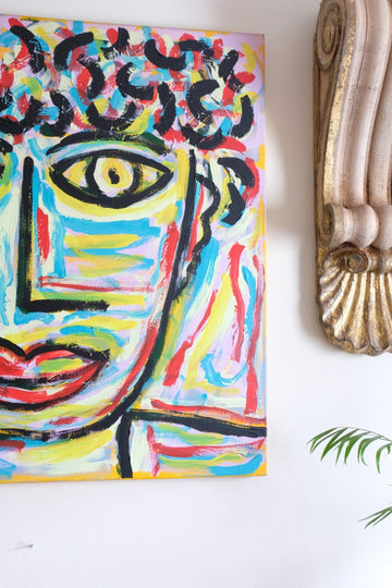 Naive Abstract Expressionism Self Portrait in a Crowd 80x80cm Canvas