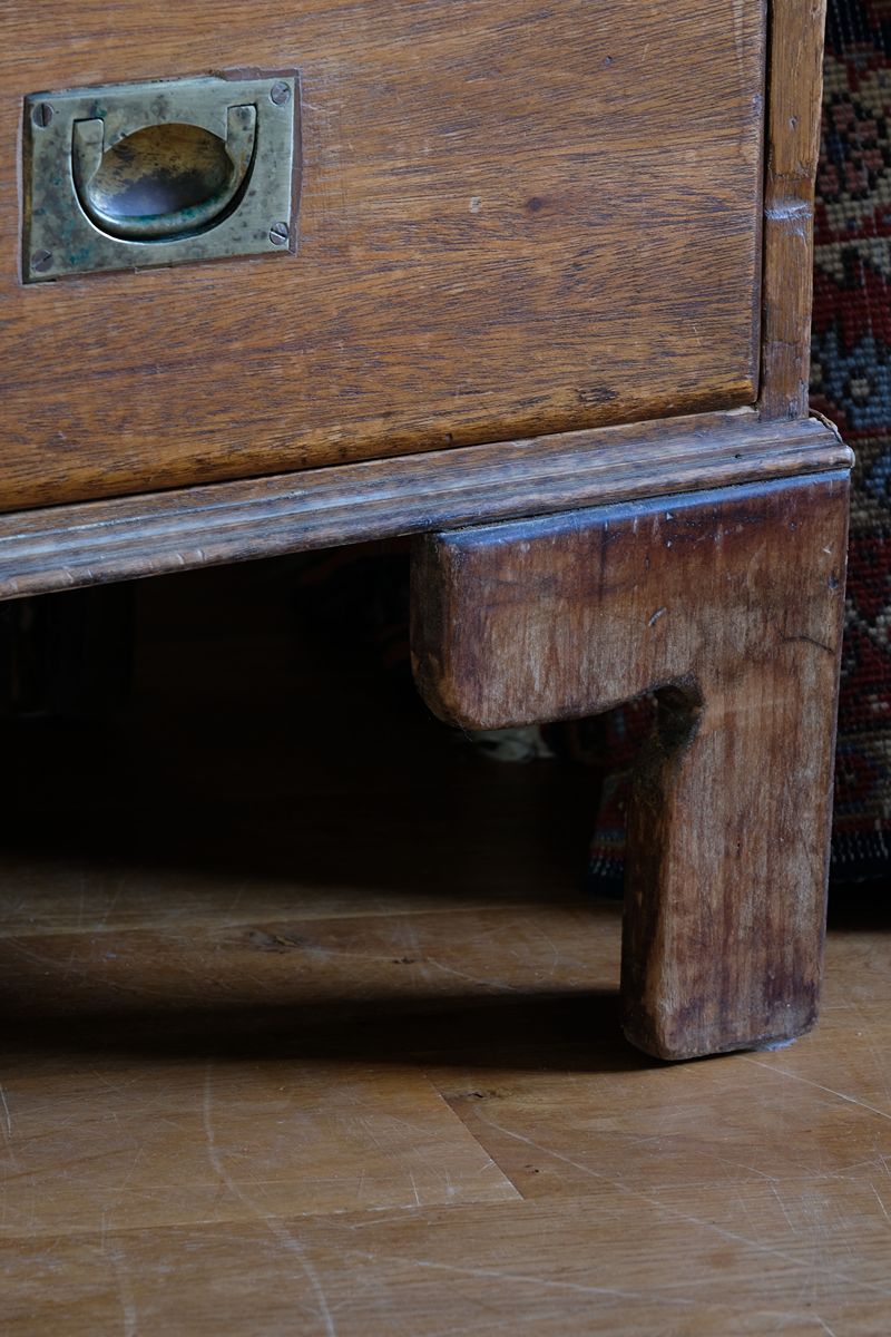 Early to mid-19th century mahogany two-drawer campaign chest viewed from the front