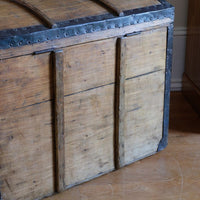 Antique Victorian pine domed trunk with iron straps and timber knock bars, circa 1880