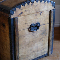 Antique Victorian pine domed trunk with iron straps and timber knock bars, circa 1880