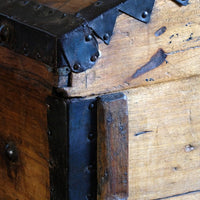 Antique Victorian pine domed trunk with iron straps and timber knock bars, circa 1880