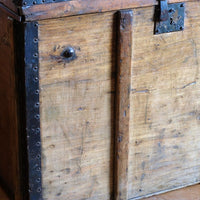 Antique Victorian pine domed trunk with iron straps and timber knock bars, circa 1880