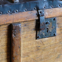 Antique Victorian pine domed trunk with iron straps and timber knock bars, circa 1880