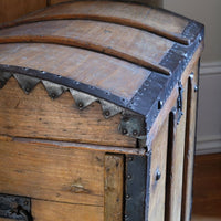 View of the domed top and knock bars - Antique Victorian pine domed trunk with iron straps and timber knock bars, circa 1880