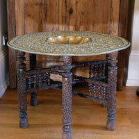 Anglo Indian Intricately Carved Table With A Decorative Brass Top