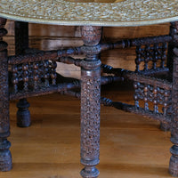 Anglo Indian Intricately Carved Table With A Decorative Brass Top