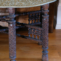 Anglo Indian Intricately Carved Table With A Decorative Brass Top