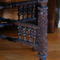 Anglo Indian Intricately Carved Table With A Decorative Brass Top