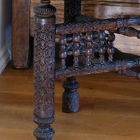 Anglo Indian Intricately Carved Table With A Decorative Brass Top