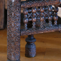 Anglo Indian Intricately Carved Table With A Decorative Brass Top