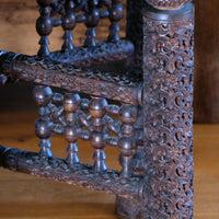 Anglo Indian Intricately Carved Table With A Decorative Brass Top