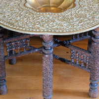 Anglo Indian Intricately Carved Table With A Decorative Brass Top