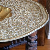 Anglo Indian Intricately Carved Table With A Decorative Brass Top